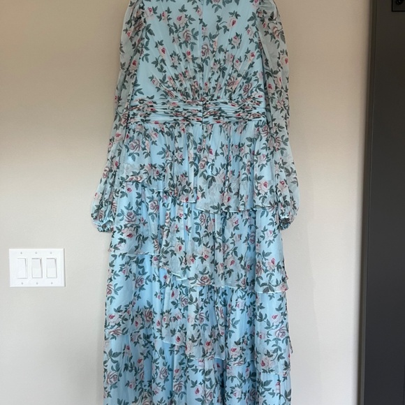 Mac Duggal Bishop Sleeve Floral Print Long Sheer Dress - Picture 7 of 10